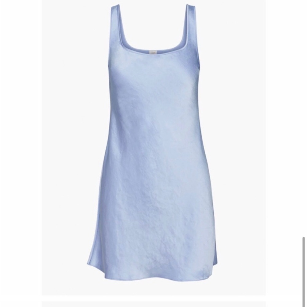 Aritzia Wilfred Tryst Teal Mini Satin Slip Dress